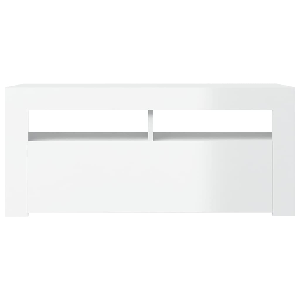 ТВ шкаф с LED осветление, бял гланц, 90x35x40 см