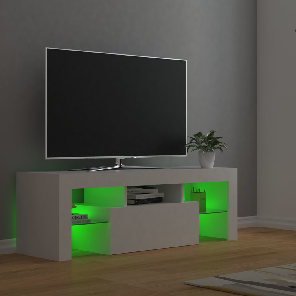 ТВ шкаф с LED осветление, бял, 120x35x40 см