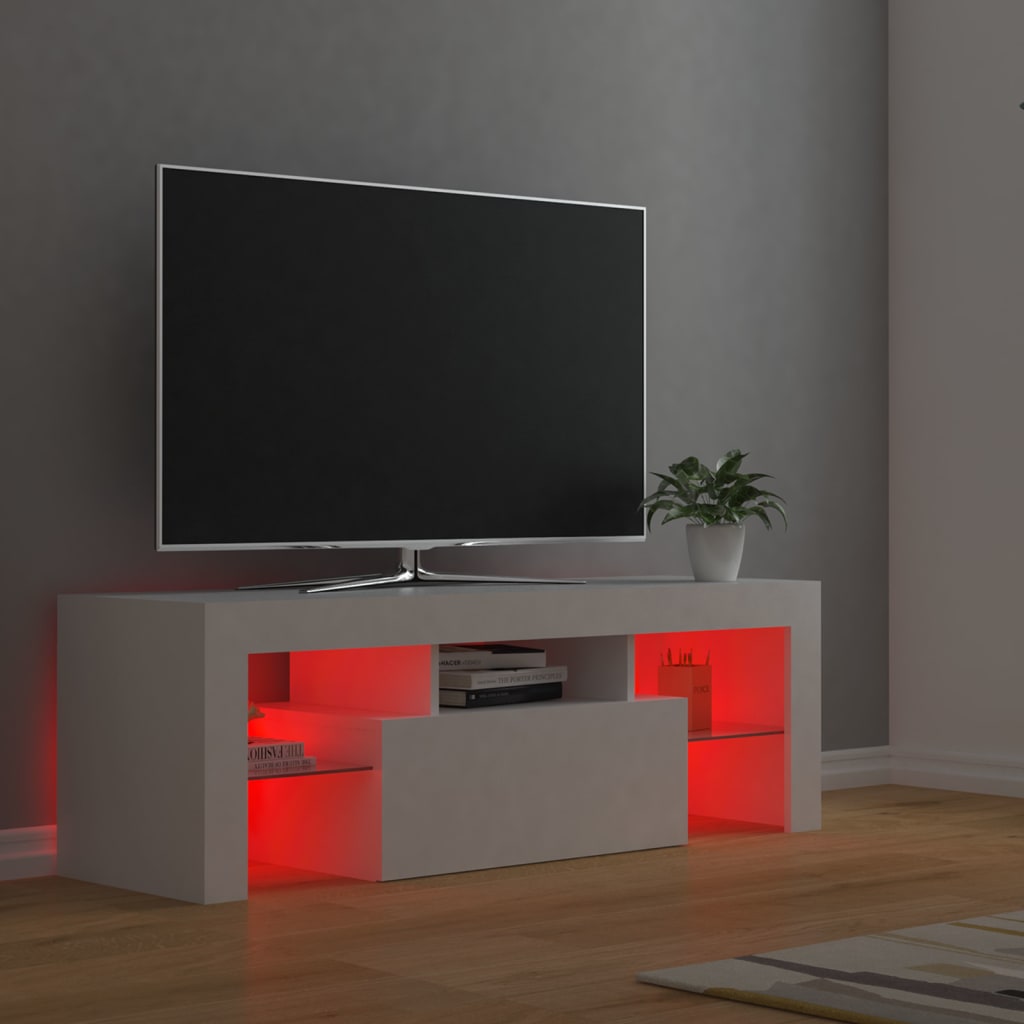 ТВ шкаф с LED осветление, бял, 120x35x40 см