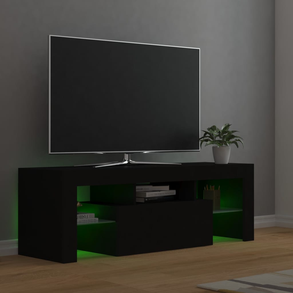 ТВ шкаф с LED осветление, черен, 120x35x40 см