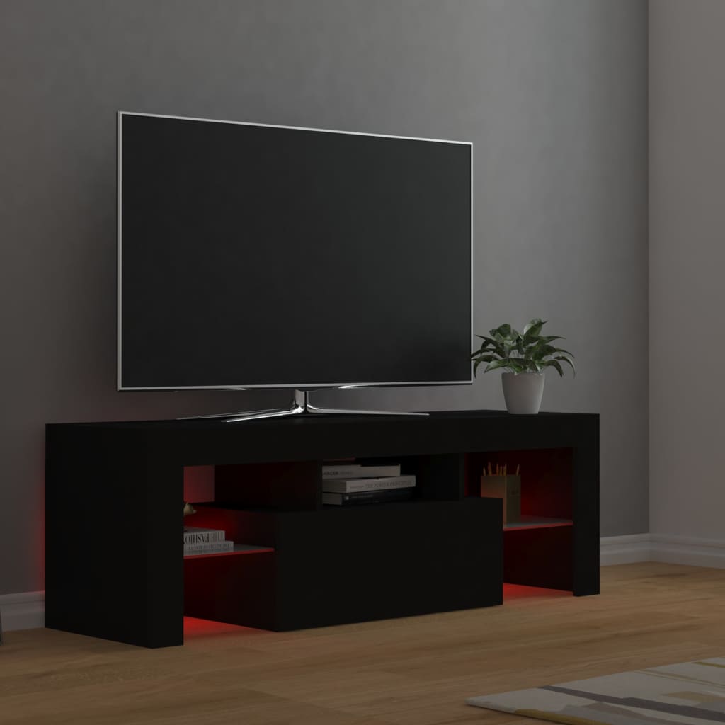 ТВ шкаф с LED осветление, черен, 120x35x40 см