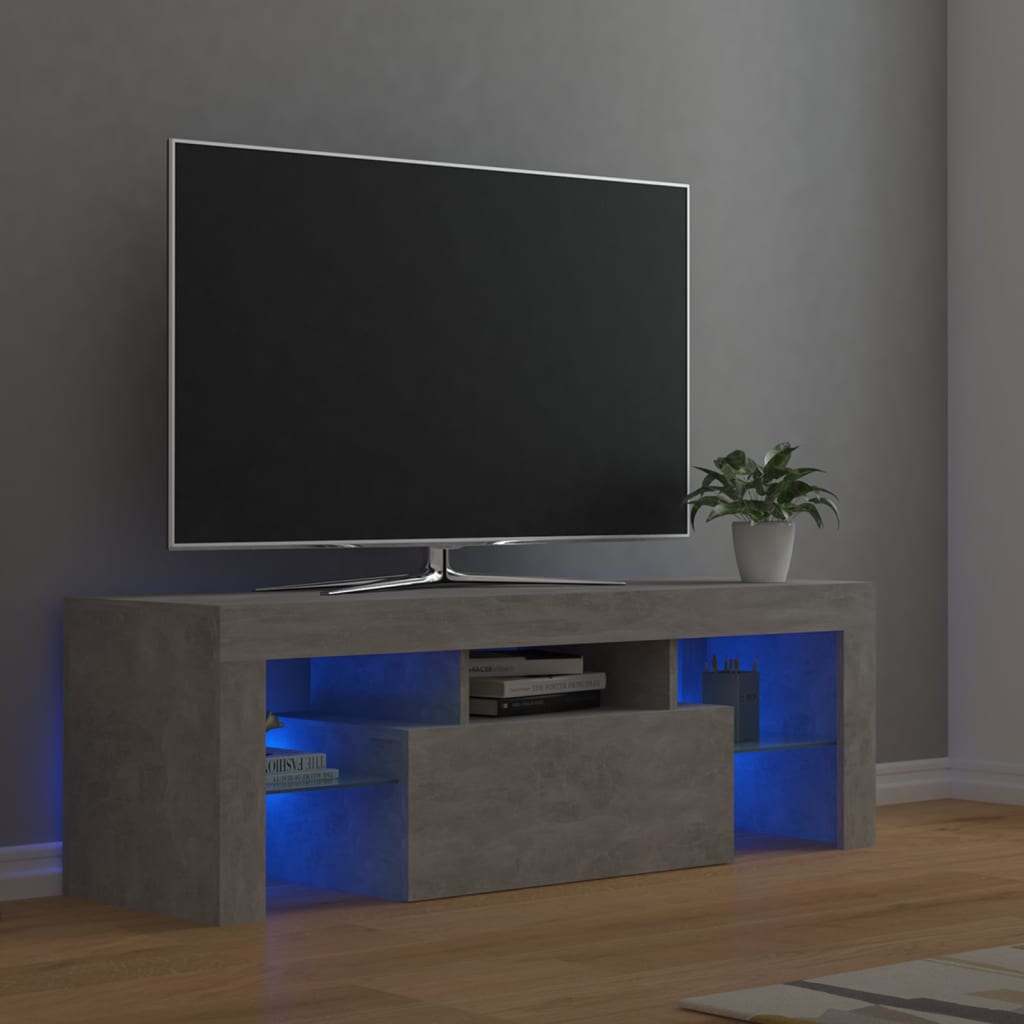 ТВ шкаф с LED осветление, бетонно сив, 120x35x40 см