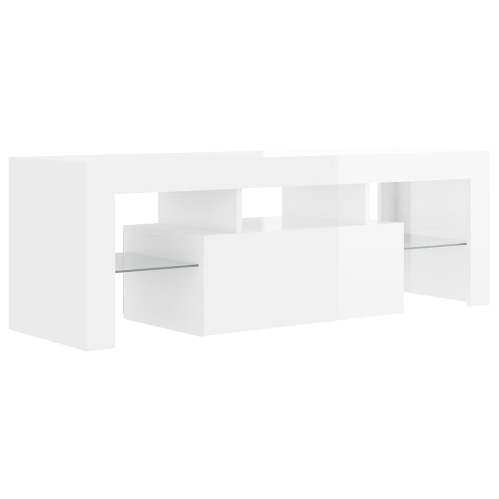 ТВ шкаф с LED осветление, бял гланц, 120x35x40 см