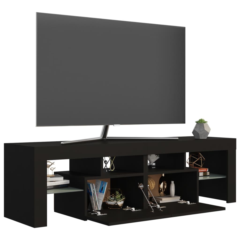 ТВ шкаф с LED осветление, черен, 140x36,5x40 см