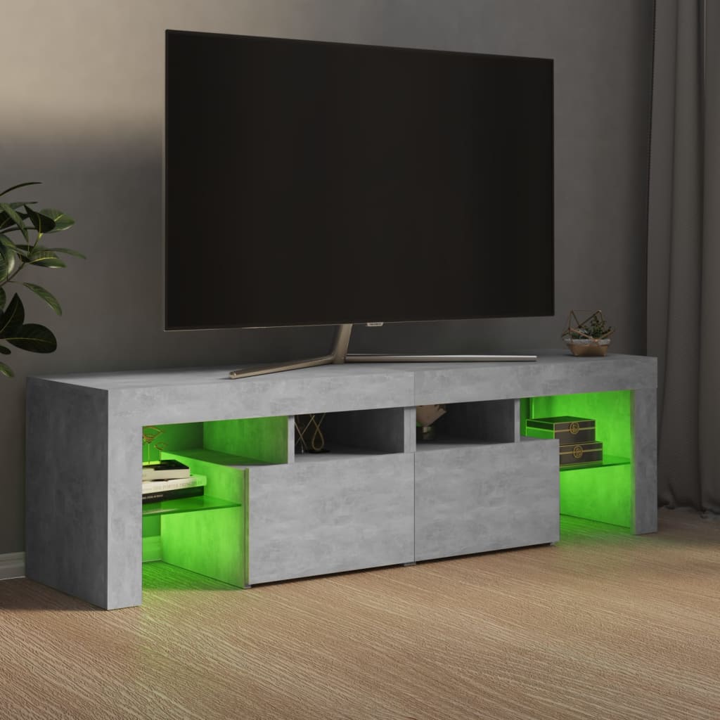 ТВ шкаф с LED осветление, бетонно сив, 140x36,5x40 см
