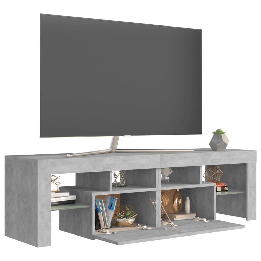 ТВ шкаф с LED осветление, бетонно сив, 140x36,5x40 см