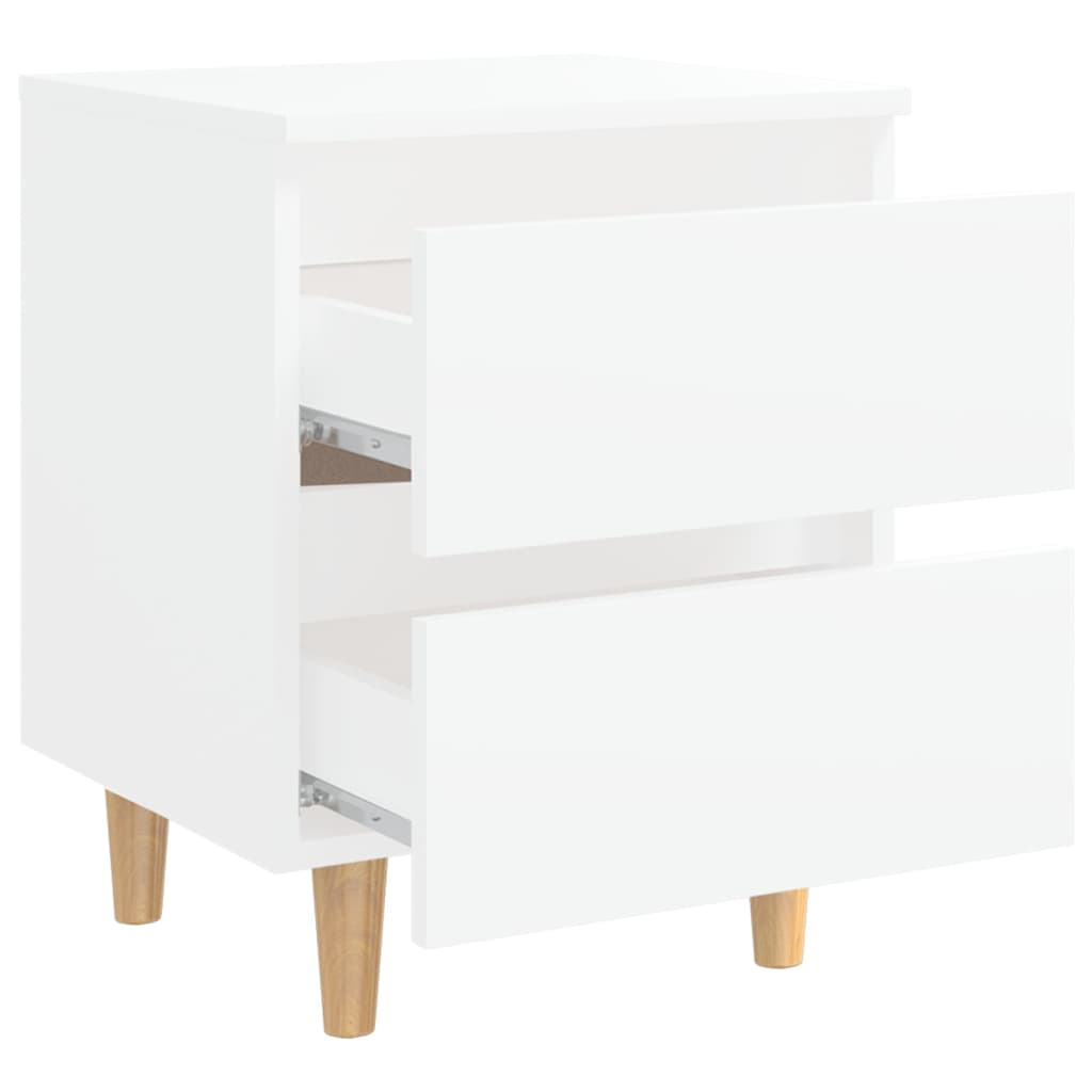 Нощно шкафче с крака от боров масив, бяло, 40x35x50 см