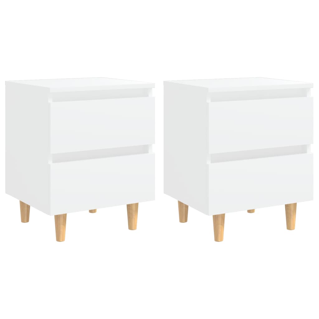 Нощни шкафчета с крака от боров масив, 2 бр, бели, 40x35x50 см