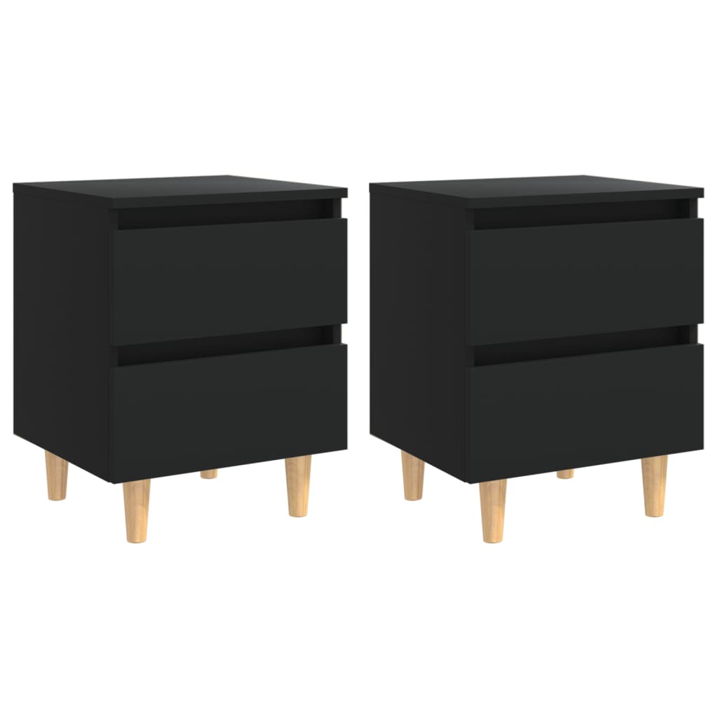 Нощни шкафчета с крака от боров масив, 2 бр, черни, 40x35x50 см