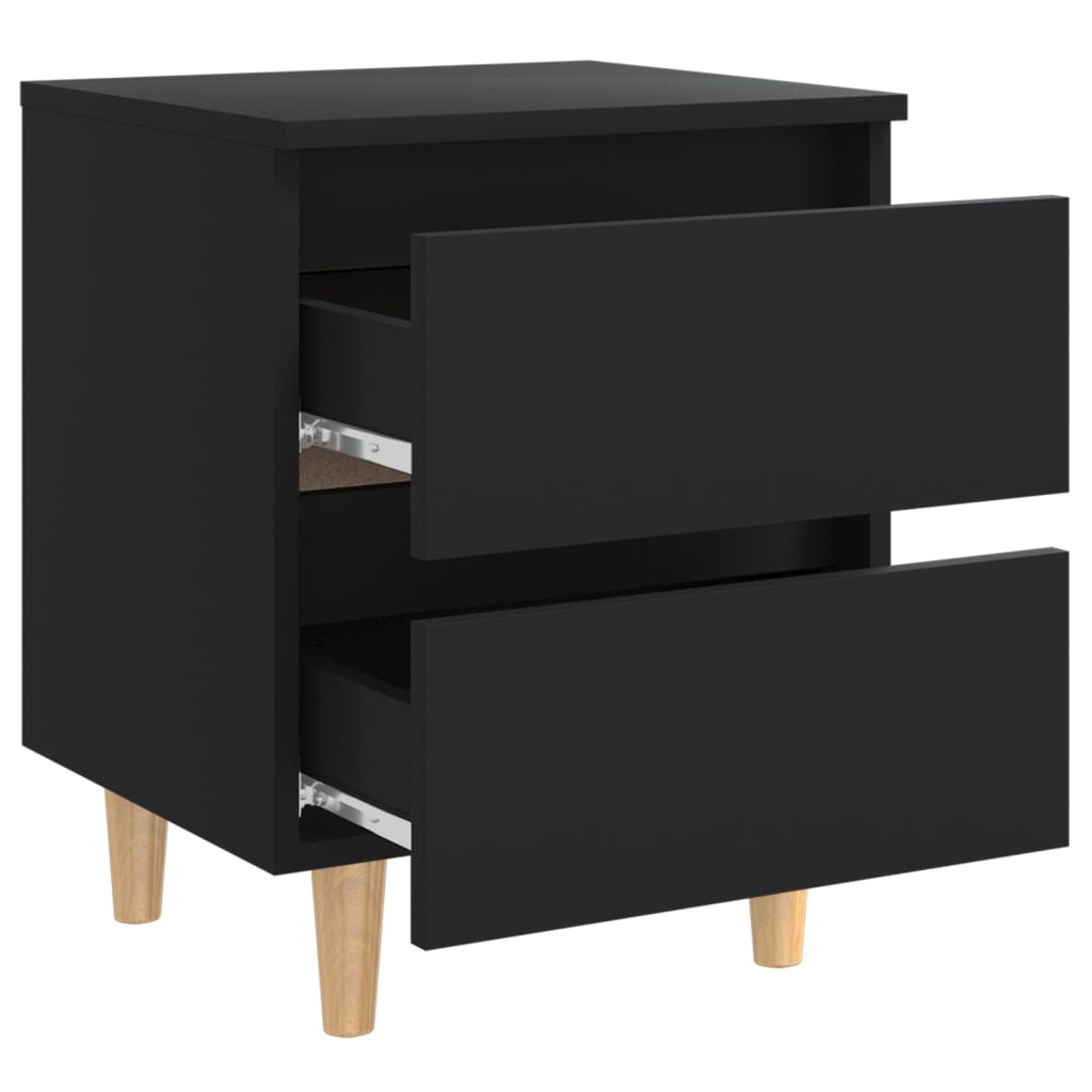 Нощни шкафчета с крака от боров масив, 2 бр, черни, 40x35x50 см