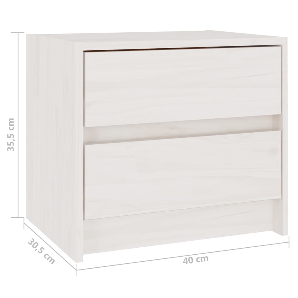 Нощно шкафче, бяло, 40x30,5x35,5 см, борово дърво масив