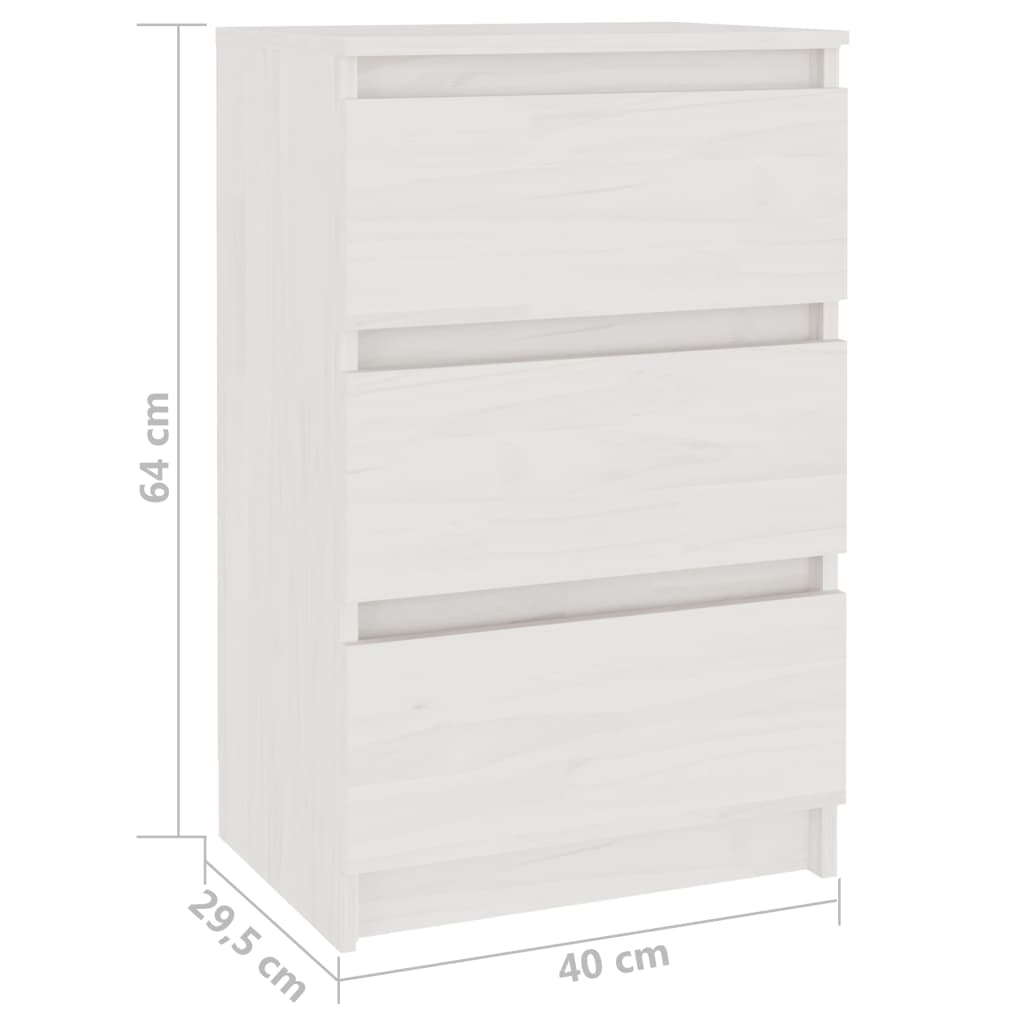Нощни шкафчета, 2 бр, бели, 40x29,5x64 см, борово дърво масив