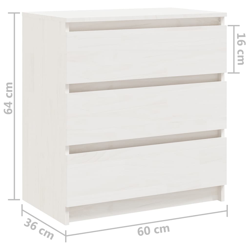 Нощно шкафче, бяло, 60x36x64 см, бор масив