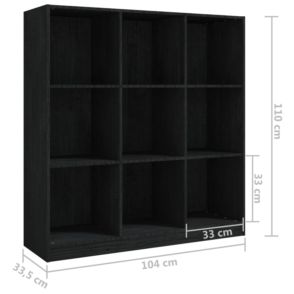 Библиотека/разделител за стая черна 104x33,5x110 см бор масив