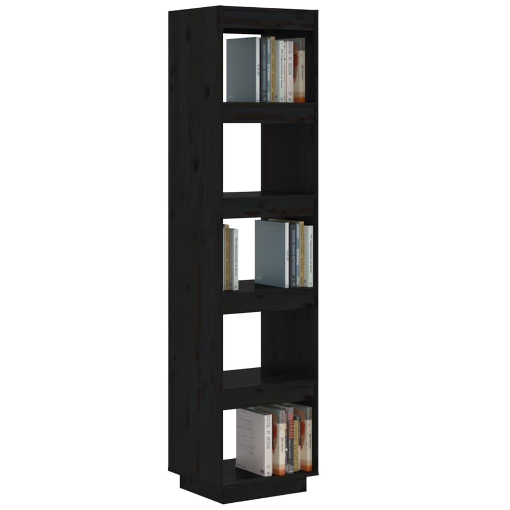 Библиотека/разделител за стая, черна, 40x35x167 см, бор масив