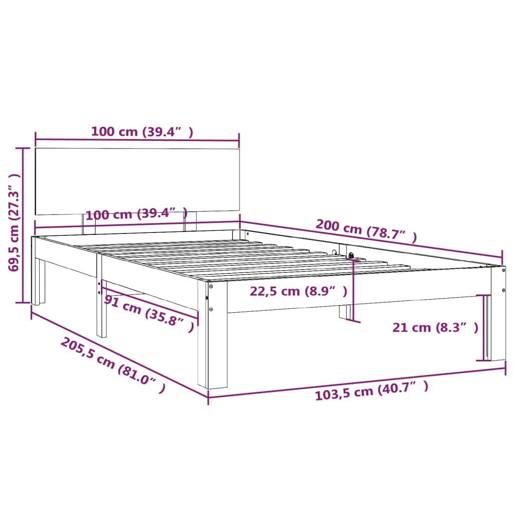 Рамка за легло, меденокафява, бор масив, 100x200 см