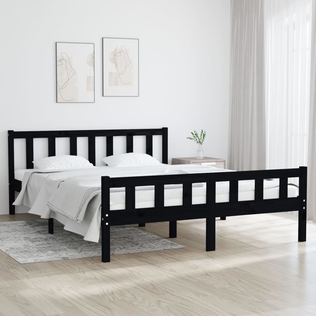 Рамка за легло, черна, дърво масив, 150x200 cм, 5FT King Size