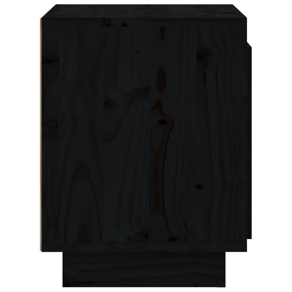 Нощно шкафче, черно, 40x30x40 см, борово дърво масив