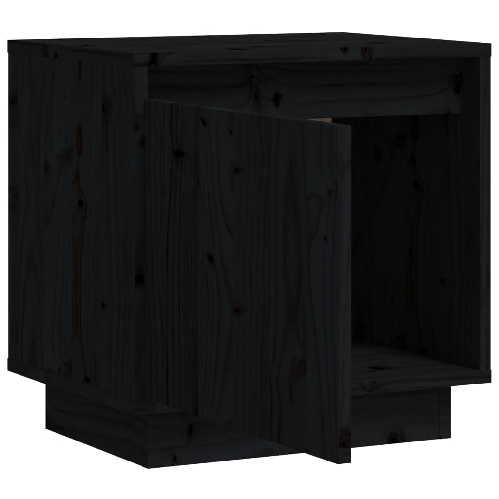 Нощни шкафчета, 2 бр, черни, 40x30x40 см, борово дърво масив