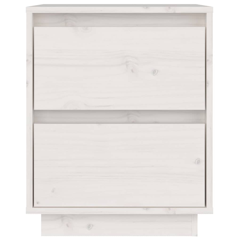 Нощно шкафче, бяло, 40x35x50 см, борово дърво масив