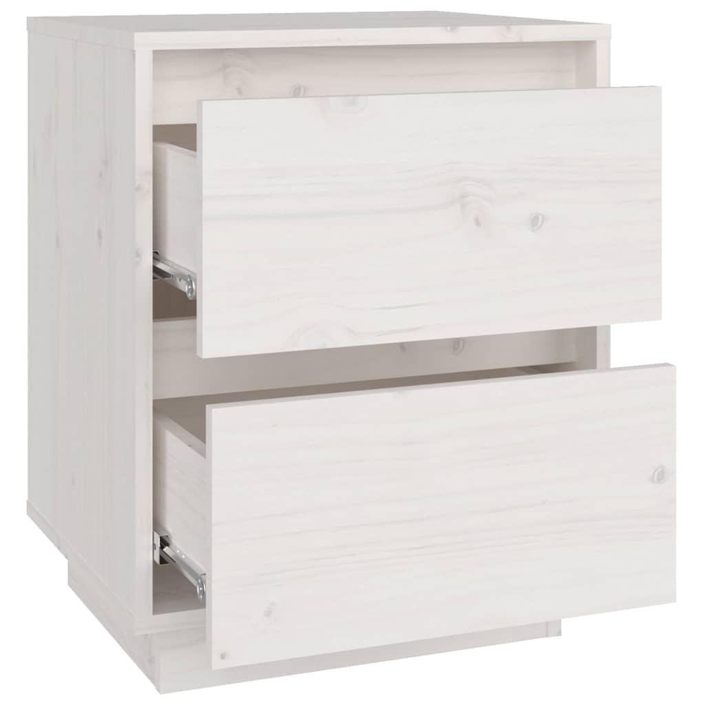 Нощни шкафчета, 2 бр, бели, 40x35x50 см, борово дърво масив