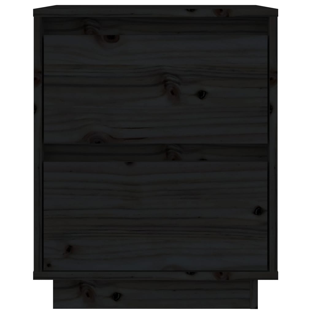 Нощно шкафче, черно, 40x35x50 см, борово дърво масив