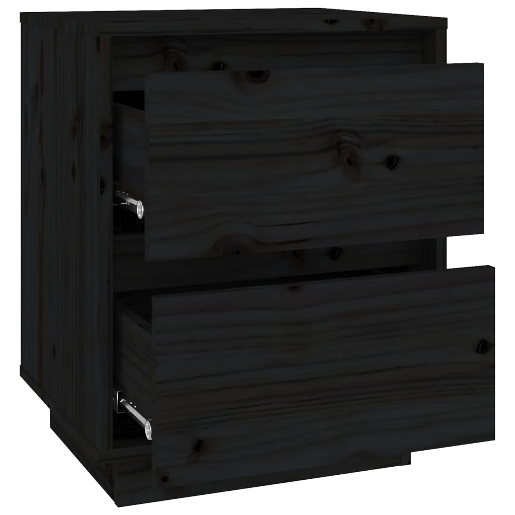 Нощно шкафче, черно, 40x35x50 см, борово дърво масив