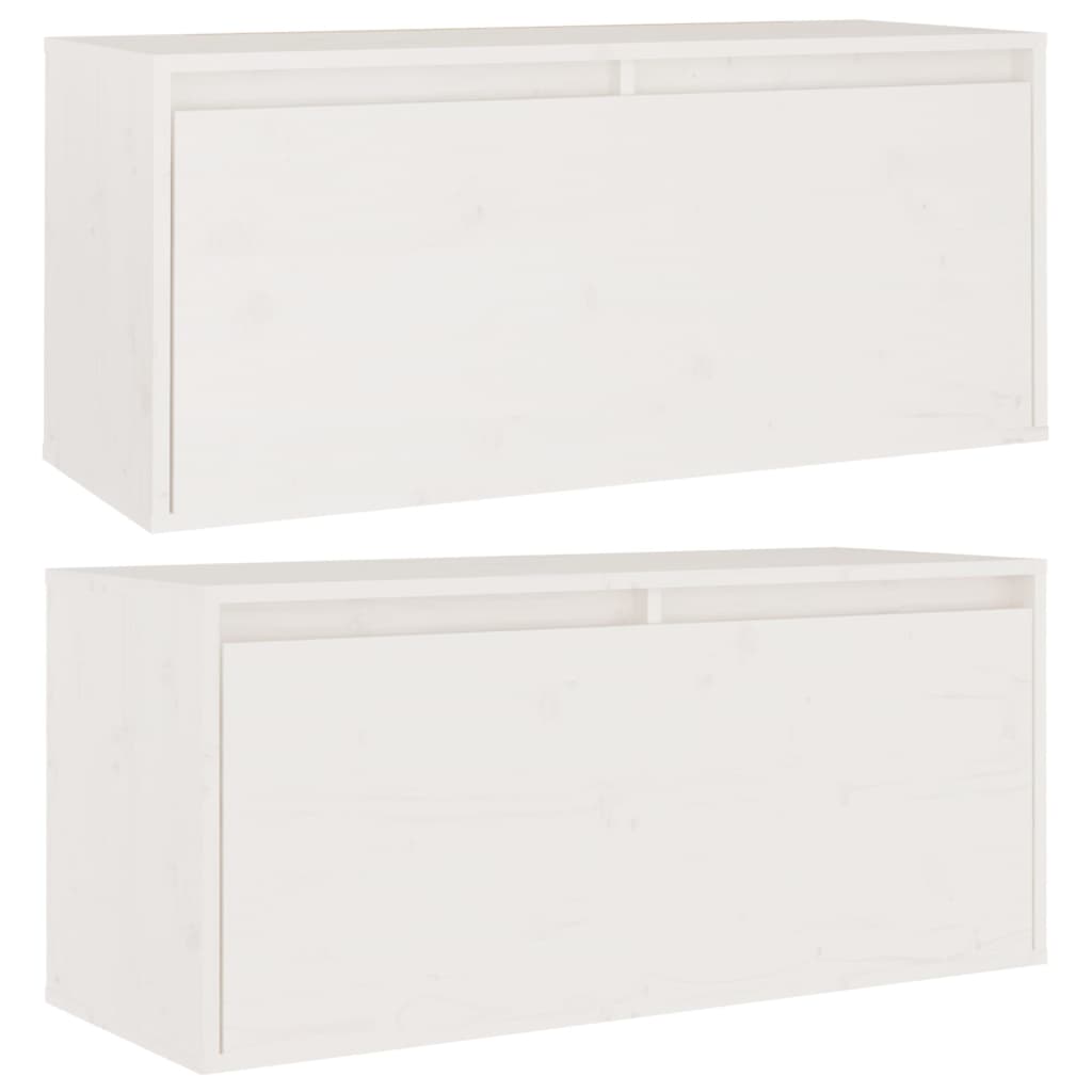 Стенни шкафове, 2 бр, бели, 80x30x35 см, бор масив