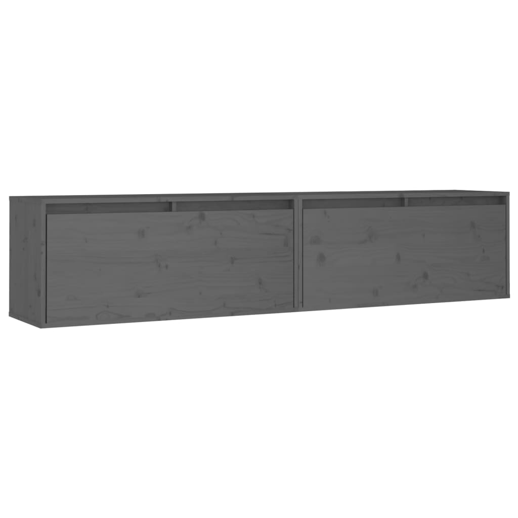 Стенни шкафове, 2 бр, сиви, 80x30x35 см, бор масив