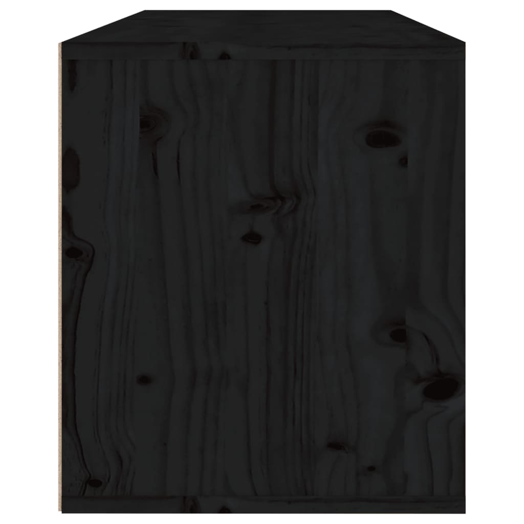 Стенен шкаф, черен, 80x30x35 см, борово дърво масив