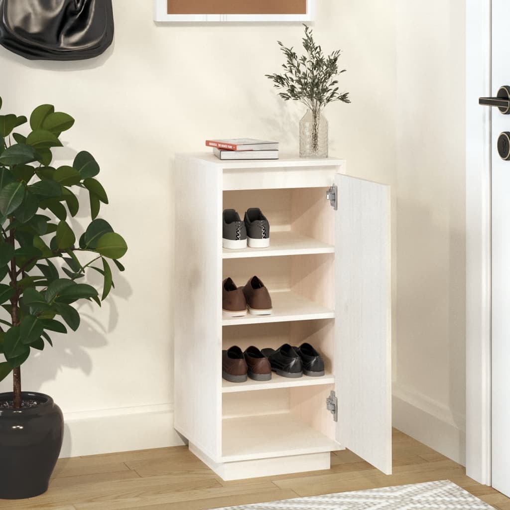 Шкаф за обувки, бял, 35x35x80 см, бор масив