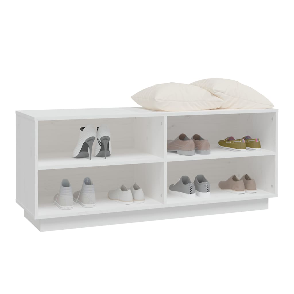 Шкаф за обувки, бял, 110x34x45 см, бор масив