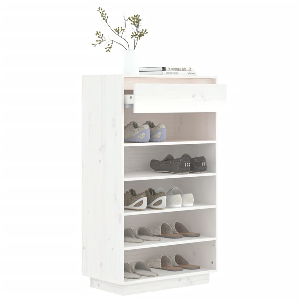 Шкаф за обувки, бял, 60x34x105 см, бор масив