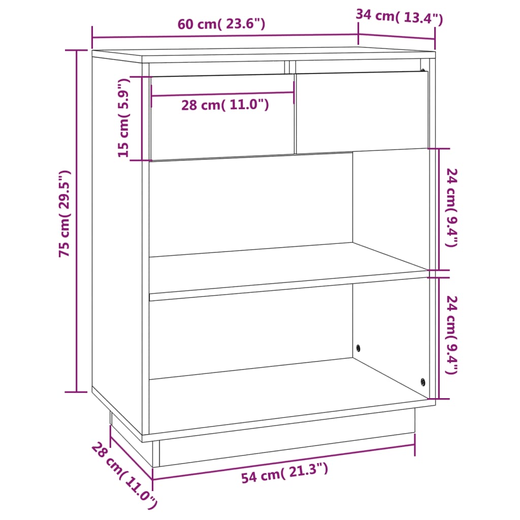 Конзолен шкаф, 60x34x75 см, бор масив