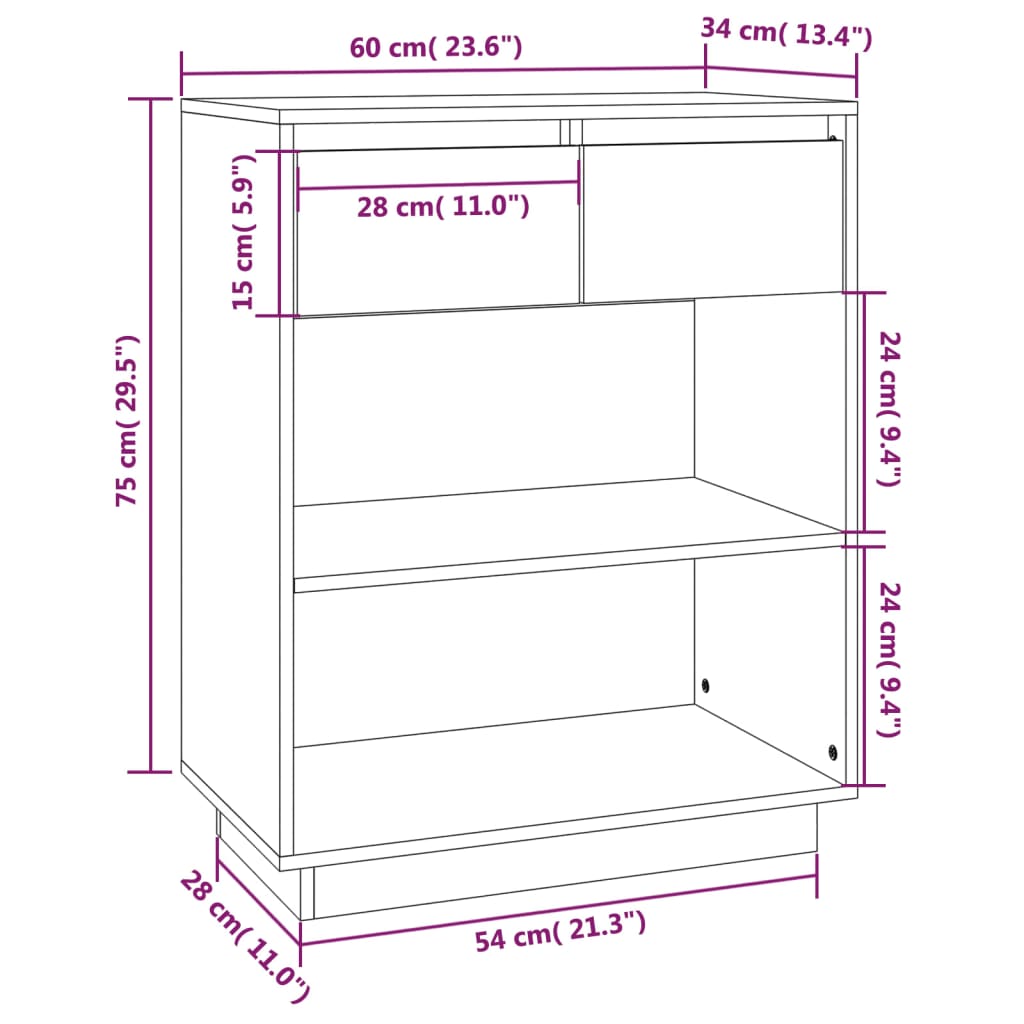 Конзолен шкаф, меденокафяв, 60x34x75 см, бор масив