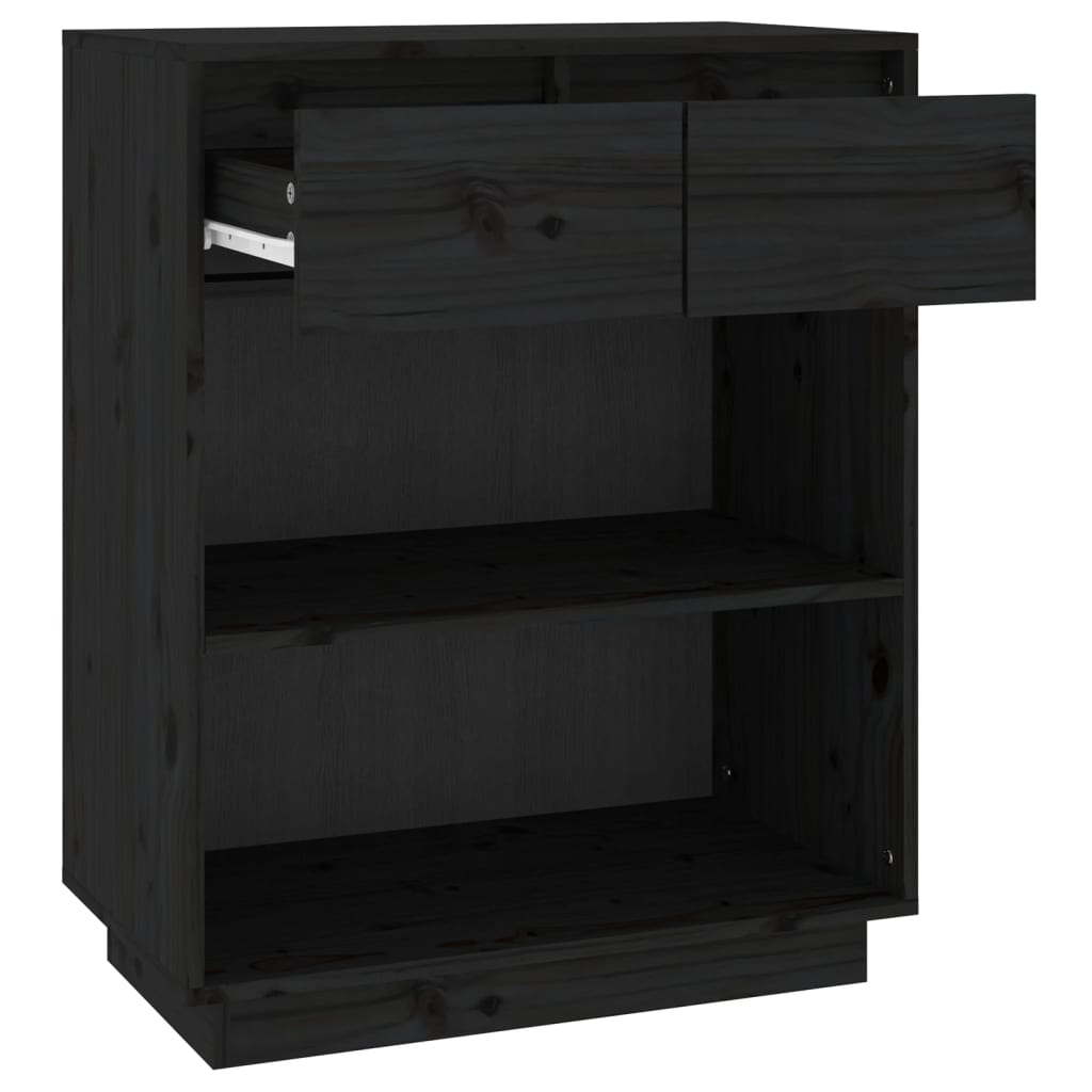 Конзолен шкаф, черен, 60x34x75 см, бор масив