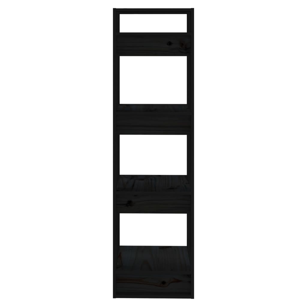 Библиотека/разделител за стая, черна, 41x35x125 см, бор масив