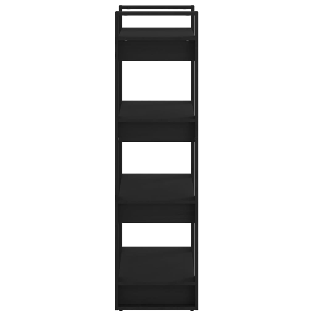 Библиотека/разделител за стая, черна, 60x35x125 см, бор масив