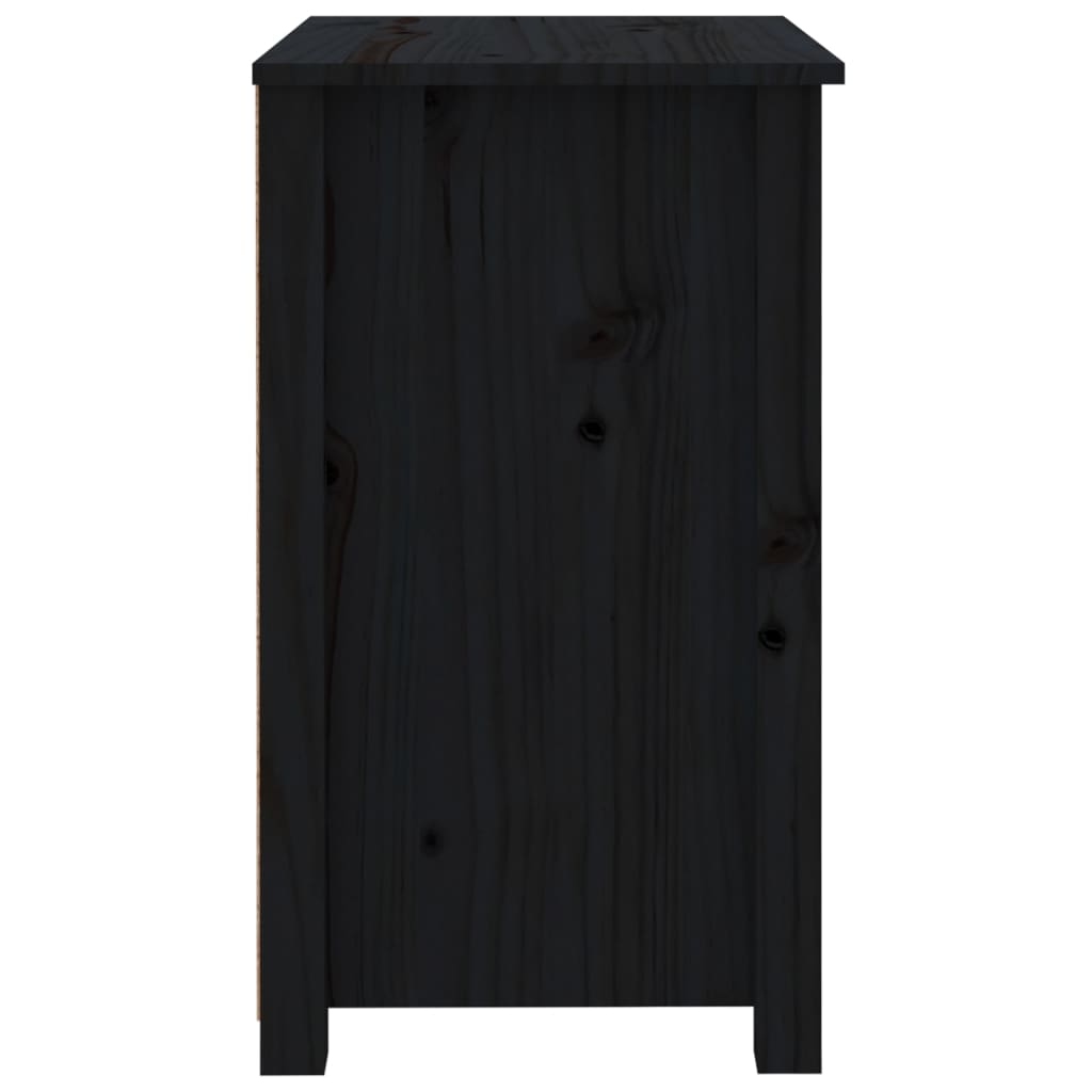 Нощно шкафче, черно, 50x35x61,5 см, борово дърво масив