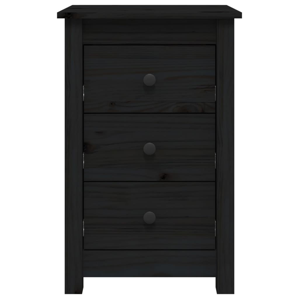 Нощно шкафче, черно, 40x35x61,5 см, борово дърво масив