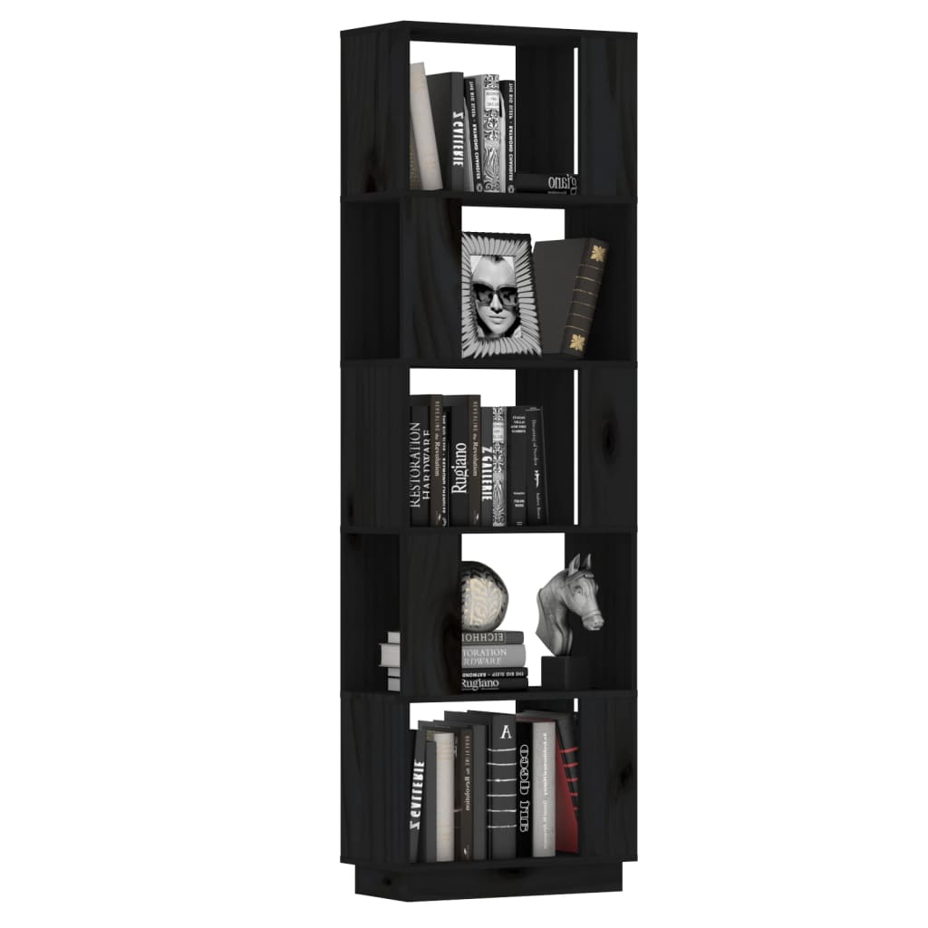 Библиотека/разделител за стая, черна, 51x25x163,5 см, бор масив