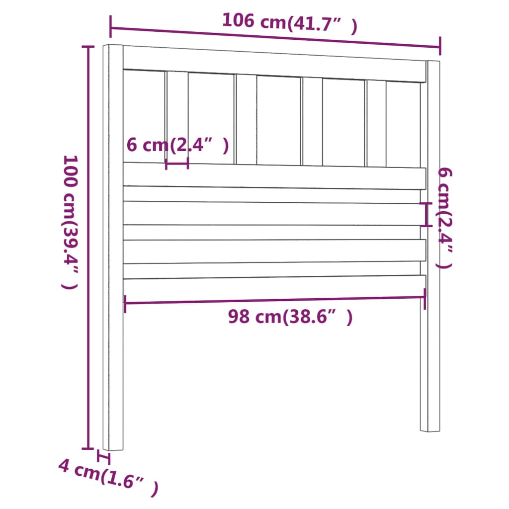 Горна табла за легло, меденокафява, 106x4x100 см, бор масив