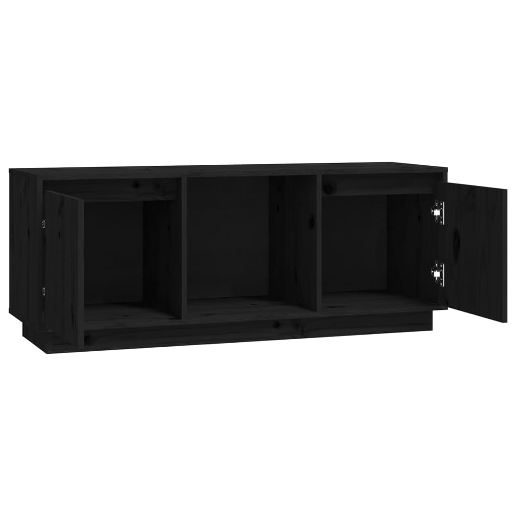 ТВ шкаф, черен, 110,5x35x44 см, бор масив