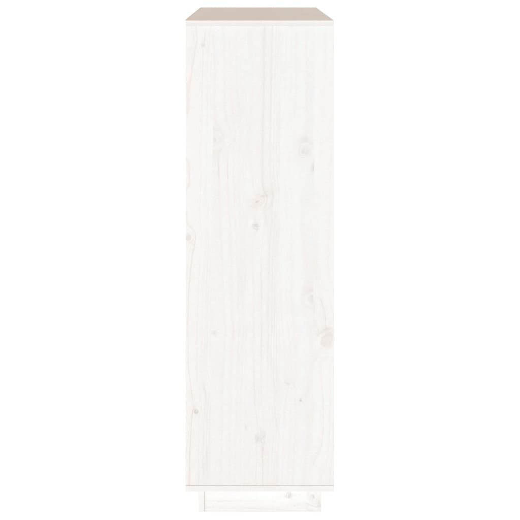 Висок шкаф, бял, 110,5x35x117 см, борово дърво масив