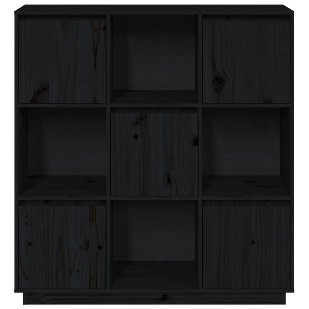 Висок шкаф, черен, 110,5x35x117 см, борово дърво масив