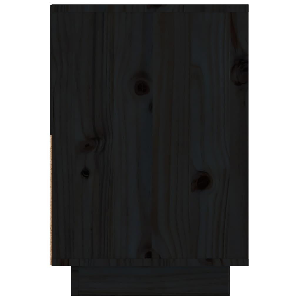 Нощно шкафче, черно, 60x34x51 см, борово дърво масив