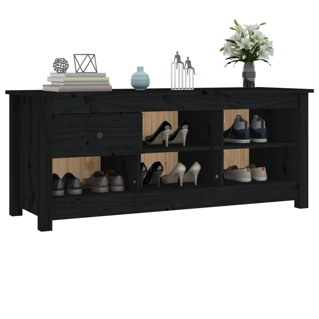 Шкаф за обувки, черен, 110x38x45,5 см, бор масив