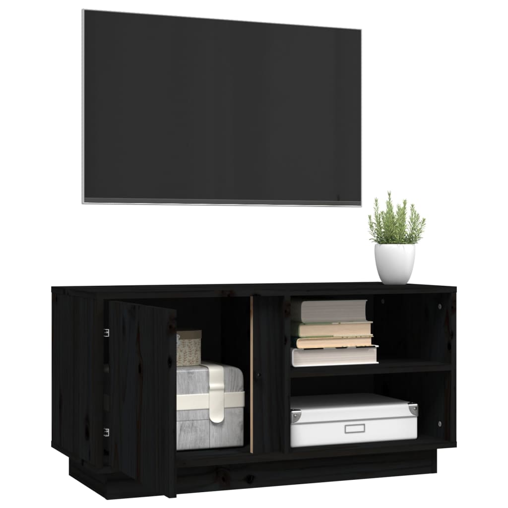 ТВ шкаф, черен, 80x35x40,5 см, бор масив