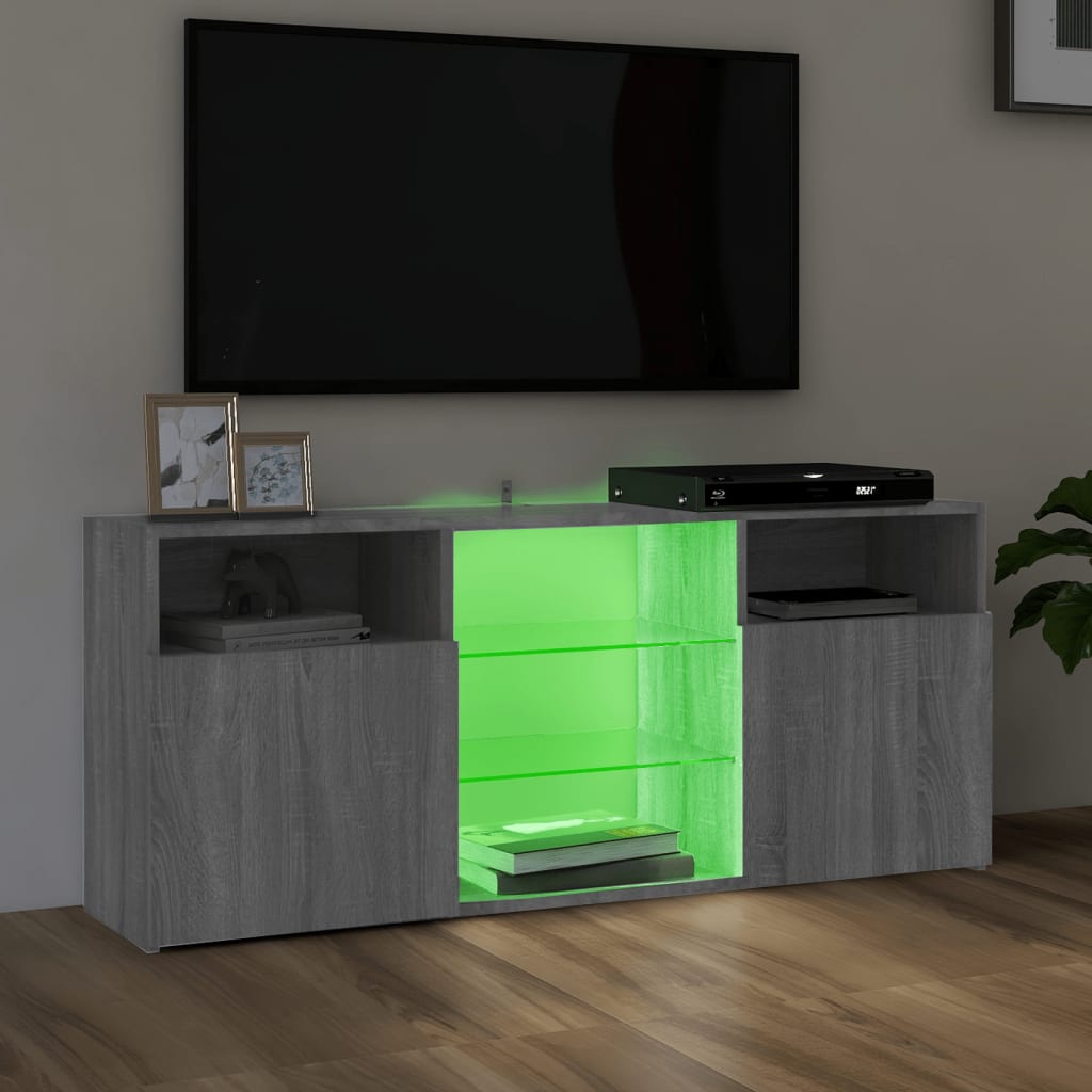 ТВ шкаф с LED осветление, сив сонома, 120x30x50 см