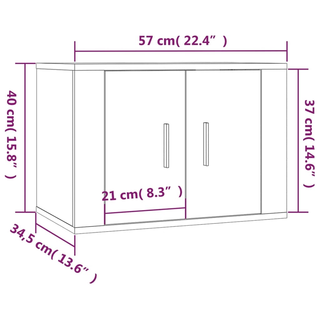 ТВ шкаф за стенен монтаж, бял гланц, 57x34,5x40 см